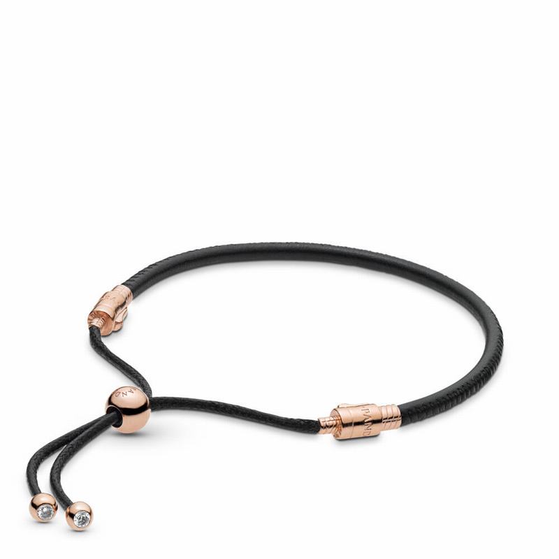 Pandora Rose™ Sliding Leather Bracelet Ireland - Pandora Rose/Leather/Cubic Zirconia - 579324YMA